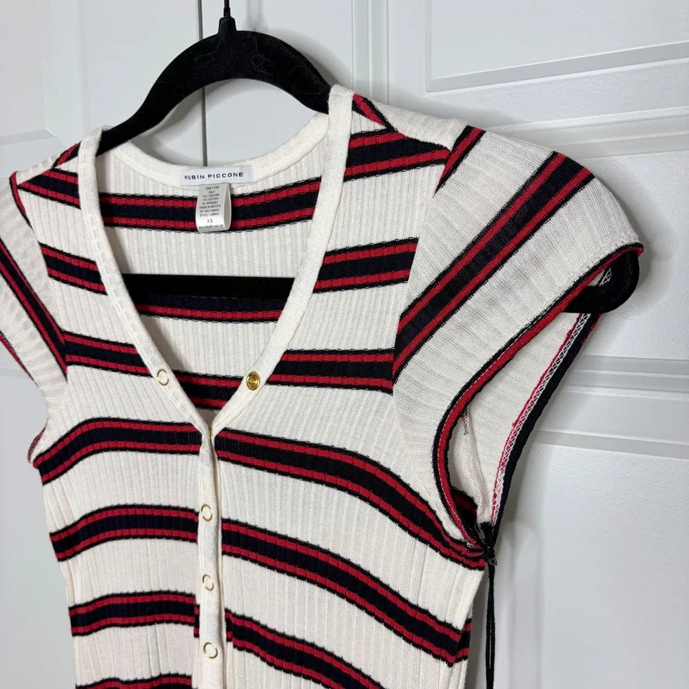 Robin Piccone Amy Striped Button Front Mini Dress XS Navy Red Preppy NWT